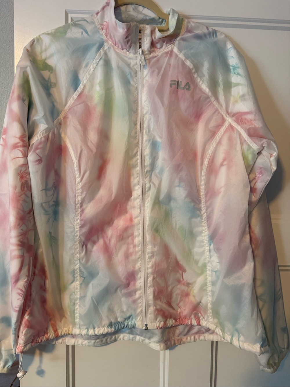 Fila Sport Women's Windbreaker in a pastel tropical tie-dye print.